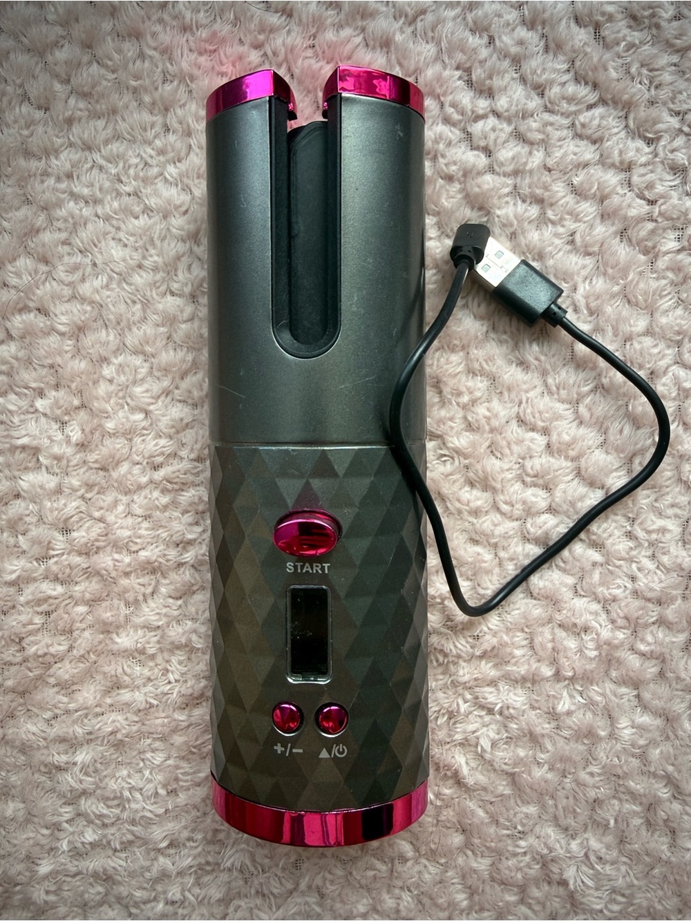 Cordless Automatic Hair Curler in Metallic Charcoal and Hot Pink